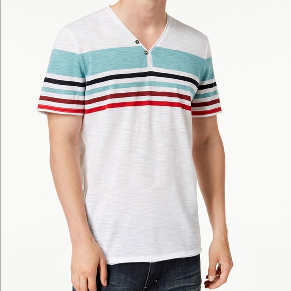 INC Men's Striped Split-Neck T-Shirt - Picture 1 of 2
